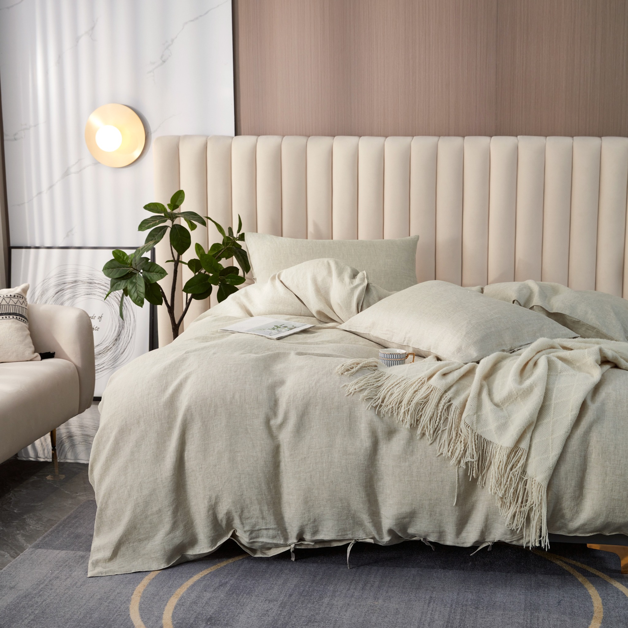 Natural linen bedding set in a quiet bedroom